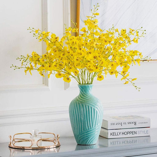 Dubkart Home decor 3 PCS Decorative Artificial Yellow Orchid Flower Plants