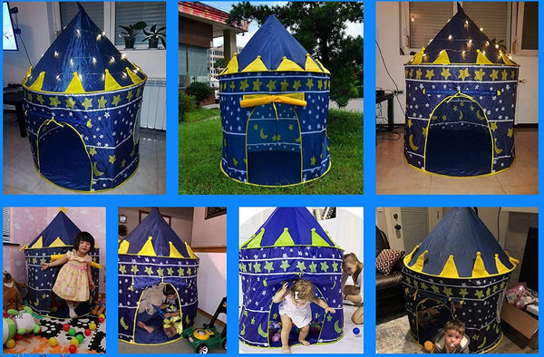 Dubkart Kids Stars Moon Play Tent Castle House (Blue / Pink)
