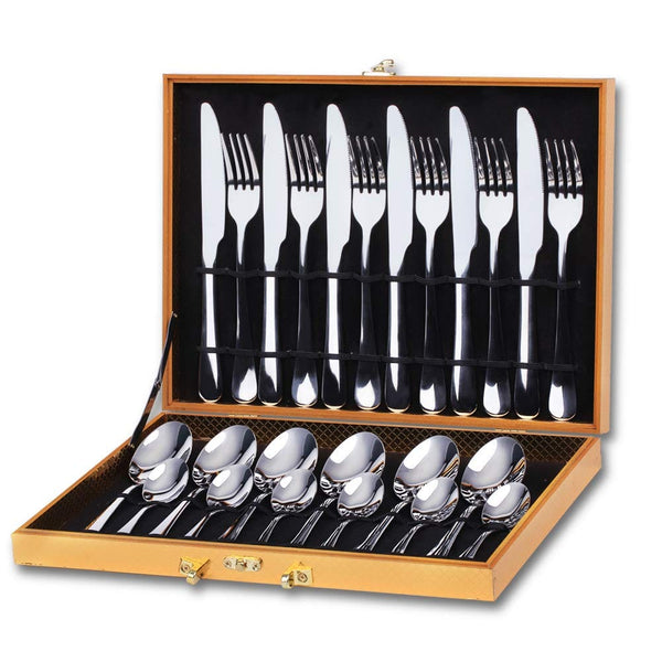 Dubkart Kitchen accessories 24 PCS Silverware Cutlery Flatware Set Wooden Box