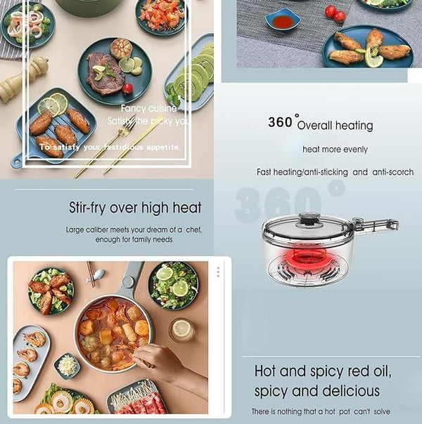 Dubkart Kitchen accessories DUBKART 1.5L Mini Portable Electric Pan Electric Hot Pot 600W Non-Stick Rapid Multi-Cooker with Lid 2 Modes Temperature Control