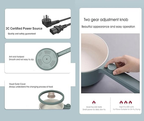 Dubkart Kitchen accessories DUBKART 1.5L Mini Portable Electric Pan Electric Hot Pot 600W Non-Stick Rapid Multi-Cooker with Lid 2 Modes Temperature Control