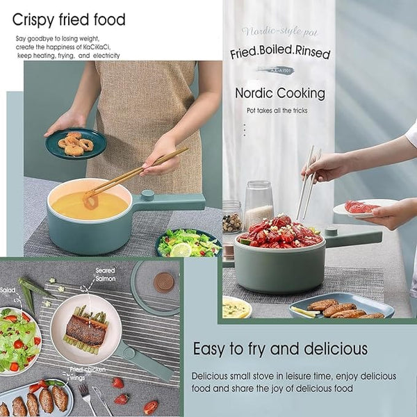 Dubkart Kitchen accessories DUBKART 1.5L Mini Portable Electric Pan Electric Hot Pot 600W Non-Stick Rapid Multi-Cooker with Lid 2 Modes Temperature Control