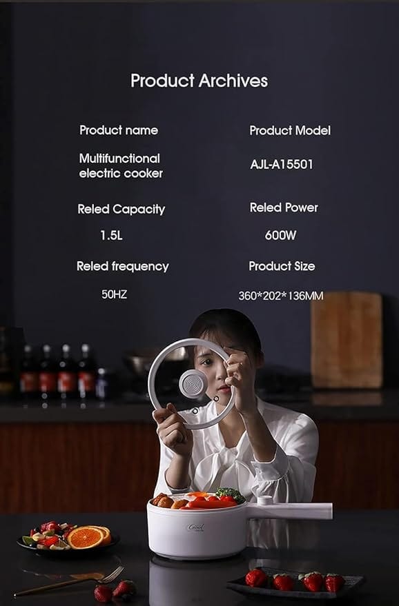 Dubkart Kitchen accessories DUBKART 1.5L Mini Portable Electric Pan, Electric Hot Pot, 600W Non-Stick Rapid Multi-Cooker with Lid 2 Modes Temperature Control