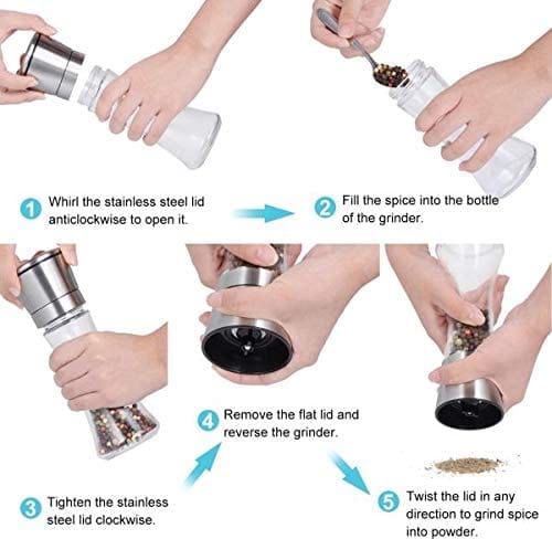 Dubkart Kitchen accessories Set of 2 Salt Pepper Grinder Mill Glass Body