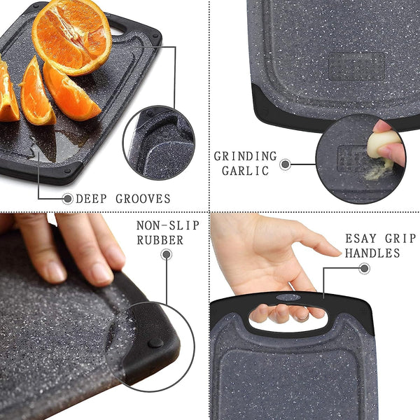 Dubkart Kitchen accessories Set of 3 Kitchen Cutting Chopping Board with Non-Slip Feet & Juice Grooves