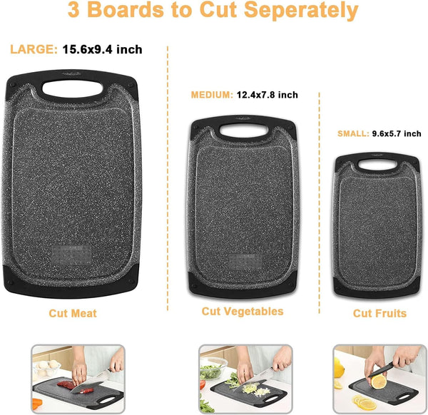 Dubkart Kitchen accessories Set of 3 Kitchen Cutting Chopping Board with Non-Slip Feet & Juice Grooves