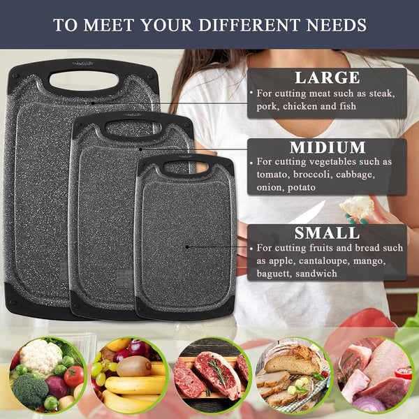 Dubkart Kitchen accessories Set of 3 Kitchen Cutting Chopping Board with Non-Slip Feet & Juice Grooves