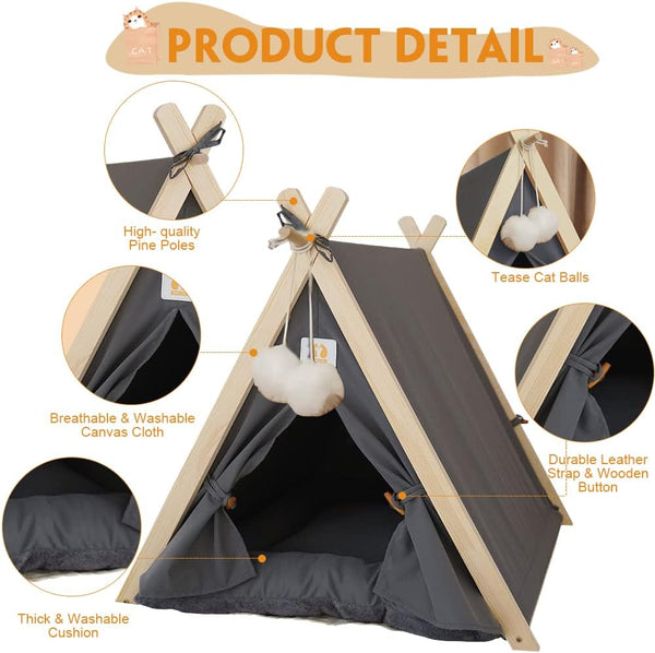Dubkart Large Washable Canvas Pet Cat Dog Tent House
