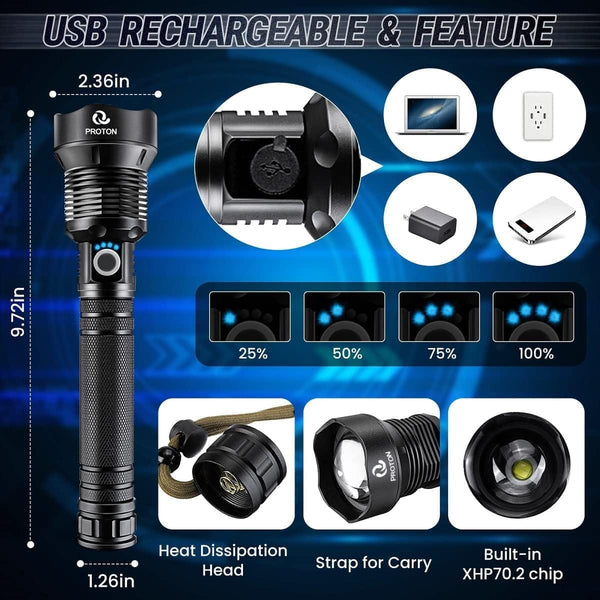 Dubkart Lights 90000 Lumens Super Bright Rechargeable LED Flashlight