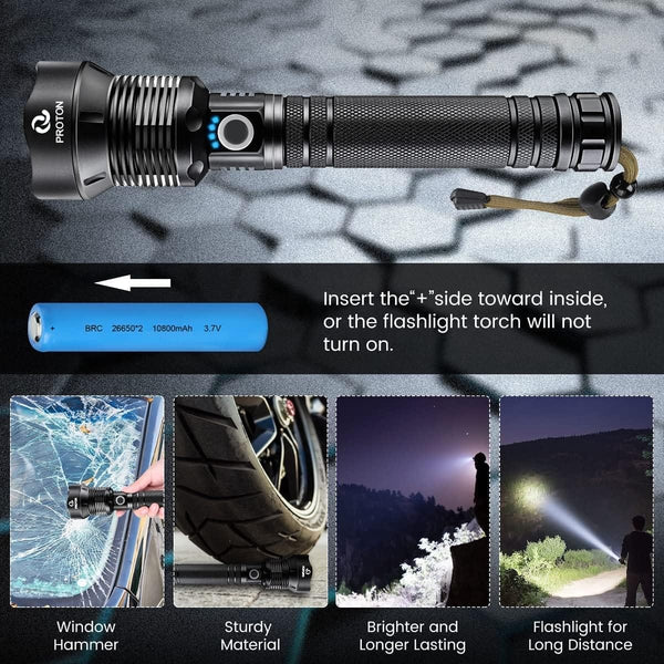 Dubkart Lights 90000 Lumens Super Bright Rechargeable LED Flashlight