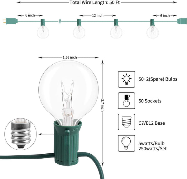 Dubkart Lights Round Globe String LED Light Bulb Strip 25ft