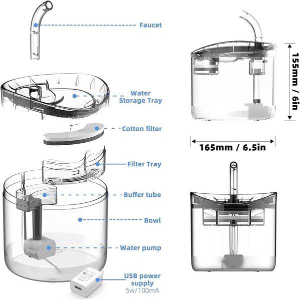 Dubkart LP100 Super Quiet Automatic Pet Cat Dog Water Fountain Water Dispenser 1.8L