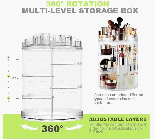 Dubkart Makeup 8 Layers 360 Degree Swivel Rotating Makeup Organizer