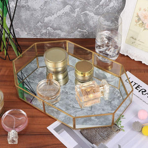 Dubkart Makeup Vintage Glass Tray Mirrored Makeup Organizer (Gold)