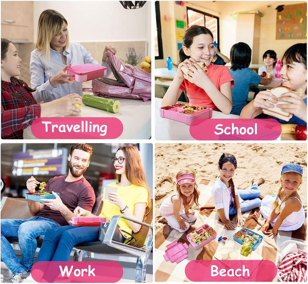 Dubkart Mumfactory School Kids Adults Bento Lunch Box 5 Compartments 1330 ML (Pink)