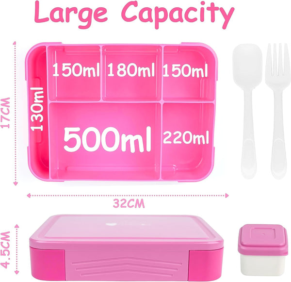 Dubkart Mumfactory School Kids Adults Bento Lunch Box 5 Compartments 1330 ML (Pink)