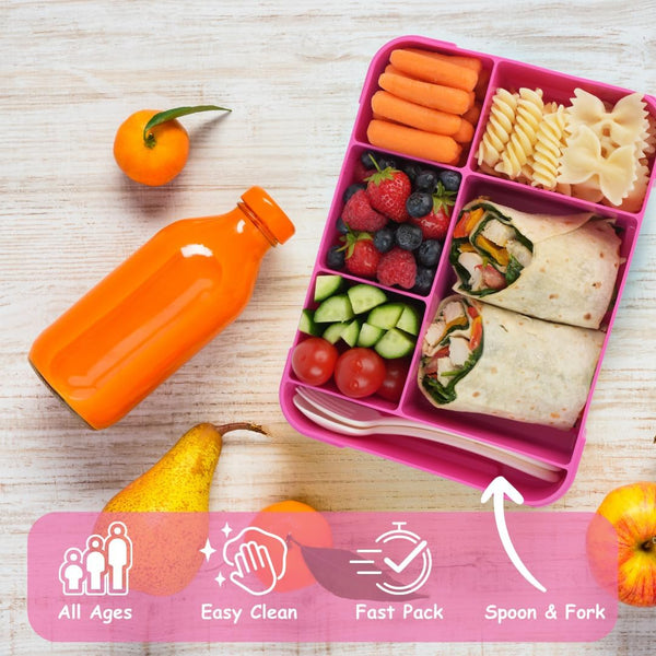 Dubkart Mumfactory School Kids Adults Bento Lunch Box 5 Compartments 1330 ML (Pink)
