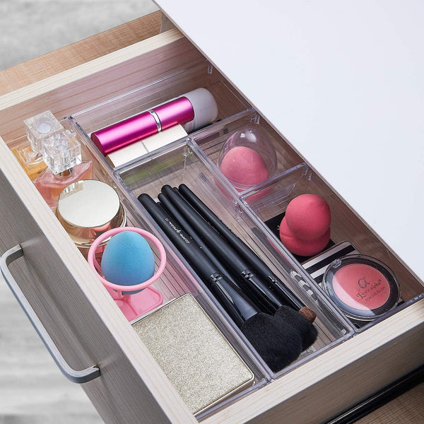 Dubkart Organizers 14 PCS Clear Plastic Drawer Makeup Closet Organizer Trays