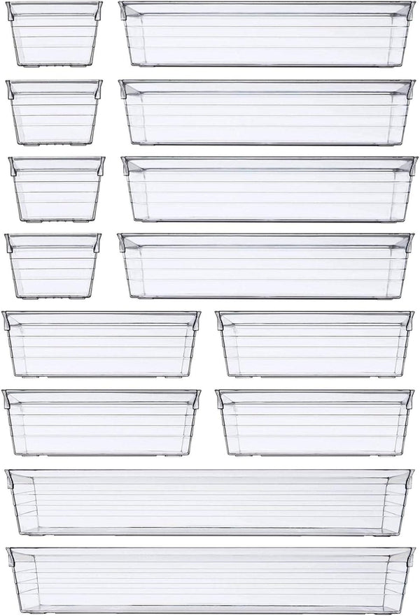 Dubkart Organizers 14 PCS Clear Plastic Drawer Makeup Closet Organizer Trays