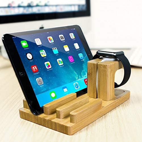 Dubkart Organizers 4 Port USB Bamboo Wood Dock Charger For Mobiles Tablets