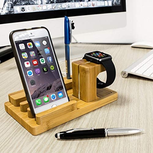 Dubkart Organizers 4 Port USB Bamboo Wood Dock Charger For Mobiles Tablets