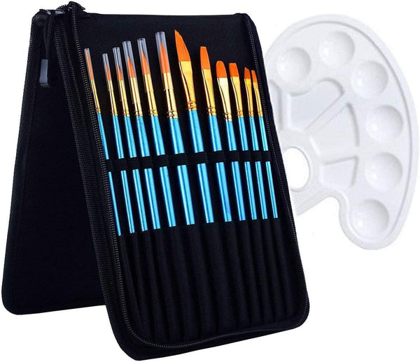 Dubkart Paint brushes 12 PCS Paint Brush Set with Palette and Carrying Case