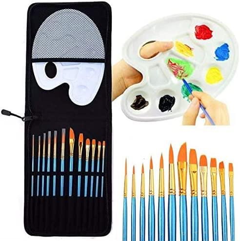 Dubkart Paint brushes 12 PCS Paint Brush Set with Palette and Carrying Case