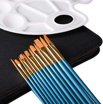 Dubkart Paint brushes 12 PCS Paint Brush Set with Palette and Carrying Case