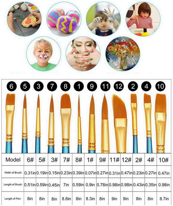 Dubkart Paint brushes 12 PCS Paint Brush Set with Palette and Carrying Case