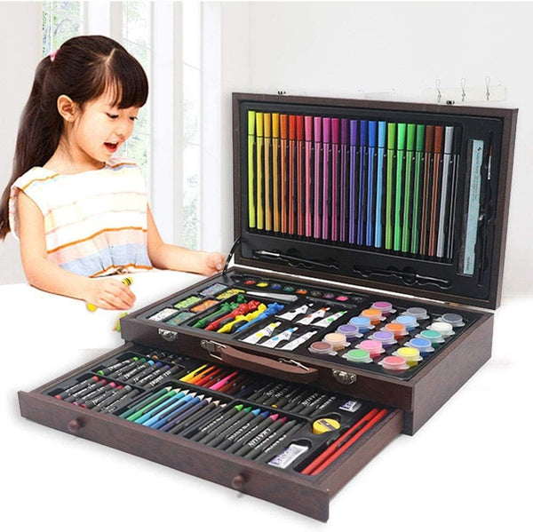 Dubkart Paint brushes 123 PCS Drawing Art Painting Brush Sketch Kit Set with Wooden Box
