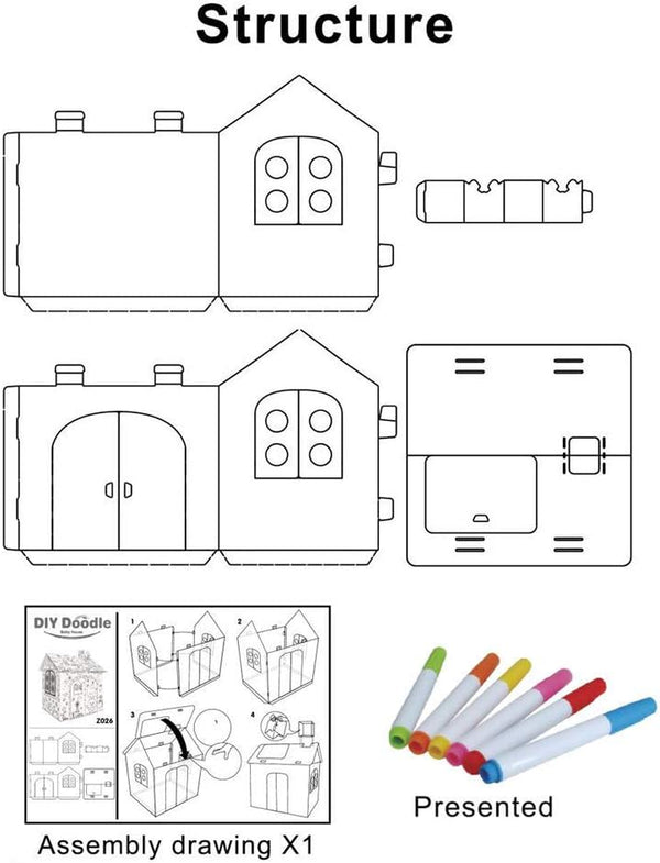 Dubkart Painting Large Cardboard DIY Kids Coloring Drawing Play House