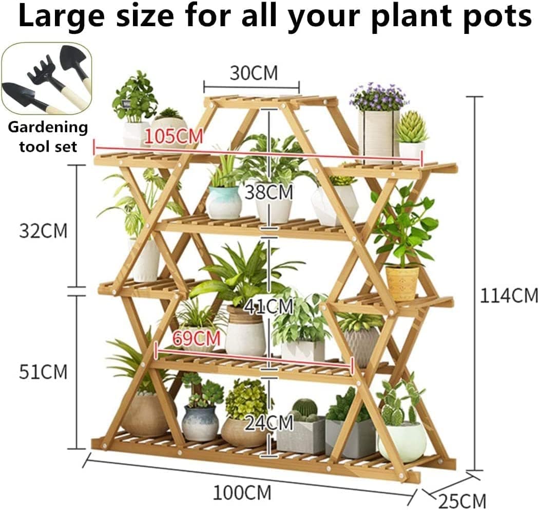 Dubkart Patio, Lawn & Garden Plant Flower Bamboo Pot Stand - 8 Tier Shelves (Outdoor / Indoor use)