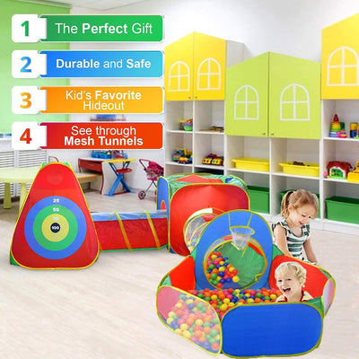 Dubkart Play Tents 5 PCS Kid's Play House Tent Ball Pit Combo Set with Tunnels