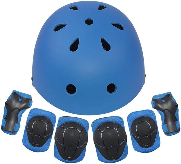 Dubkart Safety gear 7 PCS Kids Skateboard Cycling Safety Gear Helmet Set (Blue)