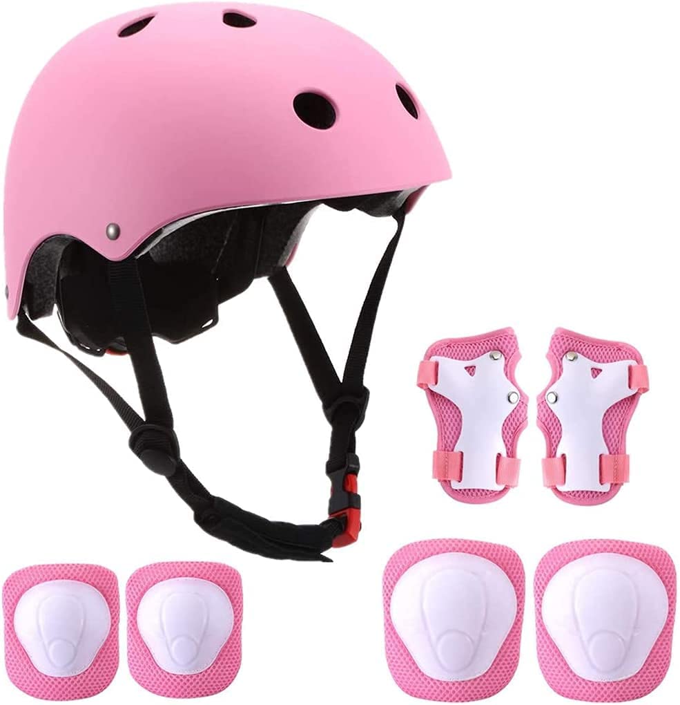 Dubkart Safety gear 7 PCS Kids Skateboard Cycling Safety Gear Helmet Set (Pink)