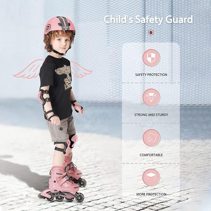 Dubkart Safety gear DUBKART Bike Helmet 7 in 1 for Kids and Pads Set Adjustable Kids Bike Knee Pads Elbow Pads Wrist Guards for Scooter Skateboard Roller Skating Cycling Helmet Kids