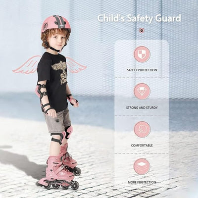 Dubkart Safety gear DUBKART Bike Helmet 7 in 1 for Kids and Pads Set Adjustable Kids Bike Knee Pads Elbow Pads Wrist Guards for Scooter Skateboard Roller Skating Cycling Helmet Kids