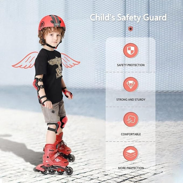 Dubkart Safety gear DUBKART Bike Helmet for Kids 7 in 1 Pads Set Adjustable Kids Bike Knee Pads Kids Helmet Pads Wrist Guards Adjustable Protective Gear Set Scooter Skateboard Skating Cycling