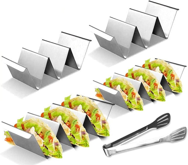 Dubkart Serving Dishes 4 PCS Taco Holder Stand Rack Steel Tray