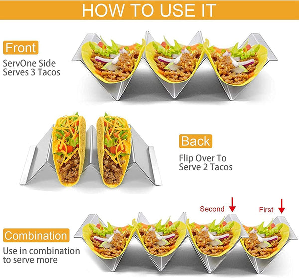 Dubkart Serving Dishes 4 PCS Taco Holder Stand Rack Steel Tray