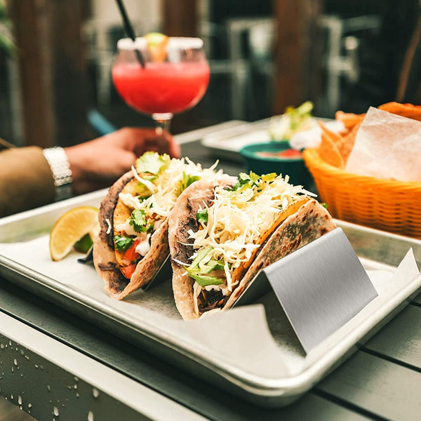 Dubkart Serving Dishes 4 PCS Taco Holder Stand Rack Steel Tray