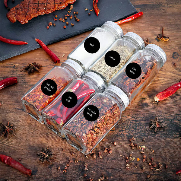 Dubkart spice jars Set of 6 Spice Glass Jars with Labels