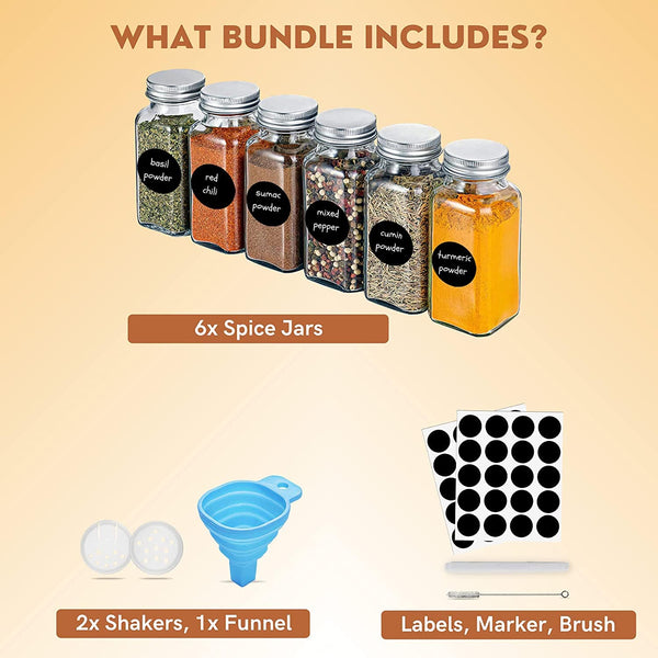 Dubkart spice jars Set of 6 Spice Glass Jars with Labels