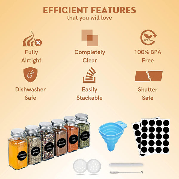 Dubkart spice jars Set of 6 Spice Glass Jars with Labels