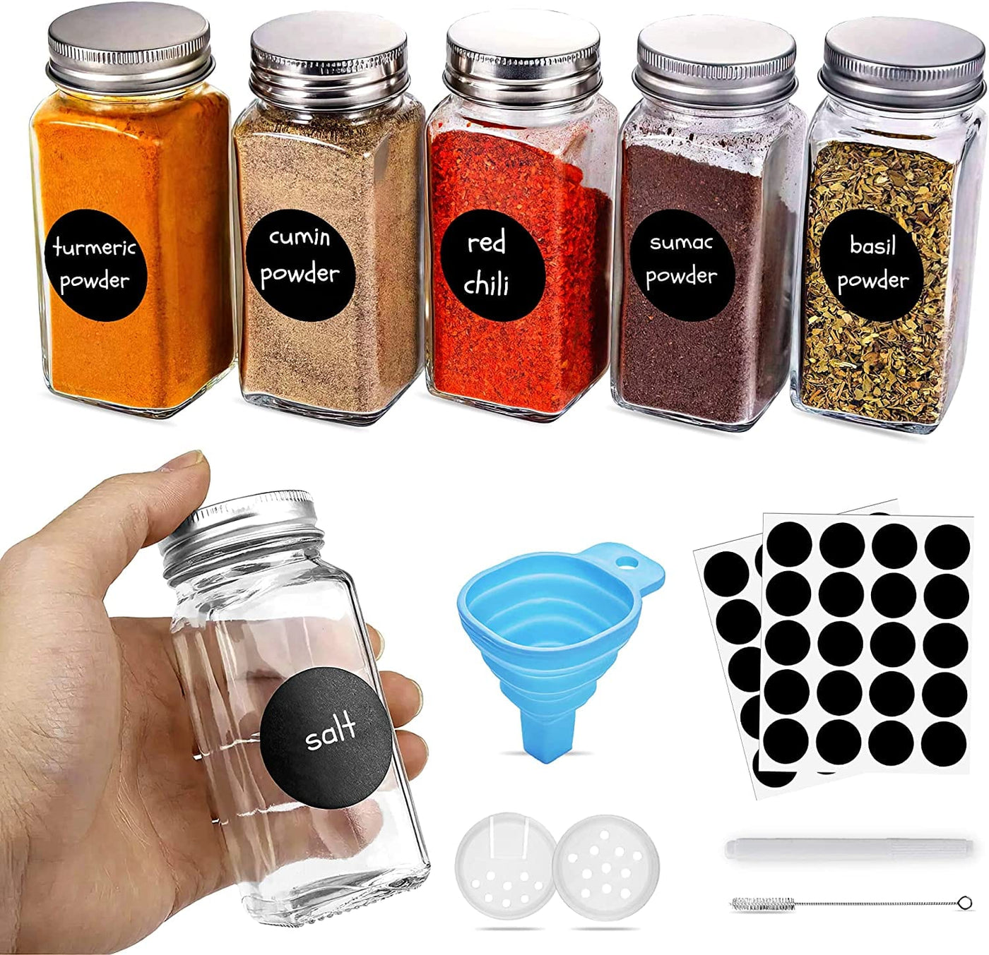 Dubkart spice jars Set of 6 Spice Glass Jars with Labels