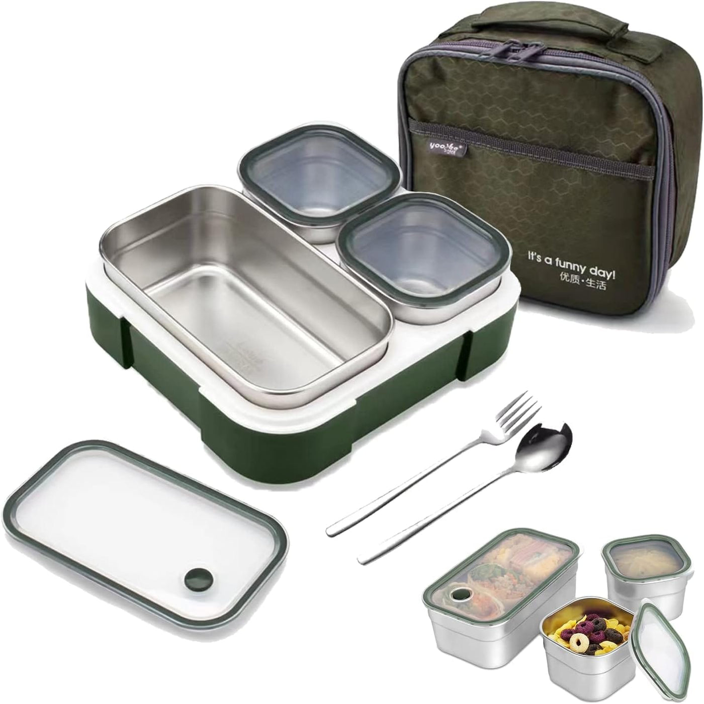 Dubkart Stainless Steel Insulated Bento Lunch Box with Tableware & Bag