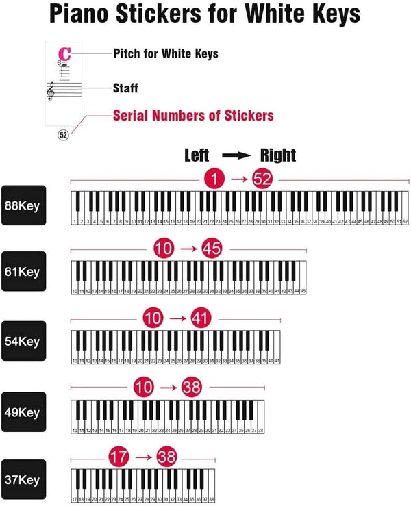 Dubkart Transparent Color Stickers Keyboard Piano 88/61/54/49