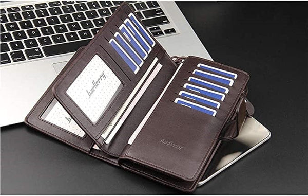 Dubkart Wallets Men's Long Paragraph Money Card Button Wallet Baellerry (Brown)