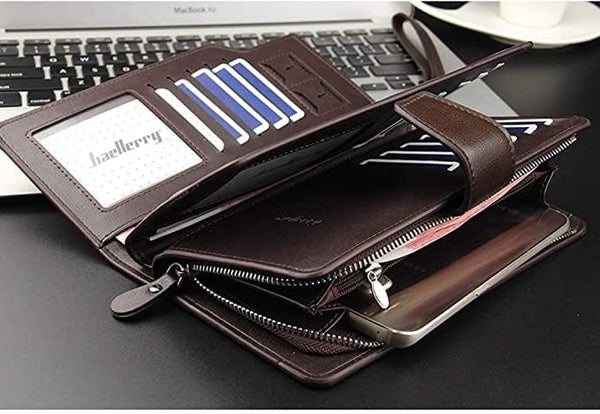Dubkart Wallets Men's Long Paragraph Money Card Button Wallet Baellerry (Brown)