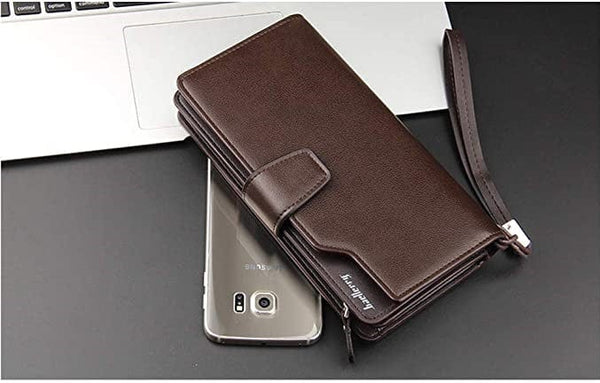 Dubkart Wallets Men's Long Paragraph Money Card Button Wallet Baellerry (Brown)